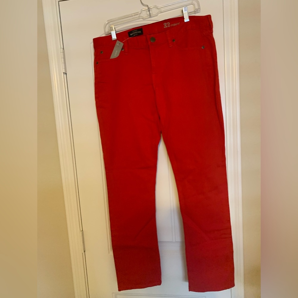 J. CREW Matchstick - Skinny Straight Jeans+Hint of Stretch l 32 REG Wash:Red NWT